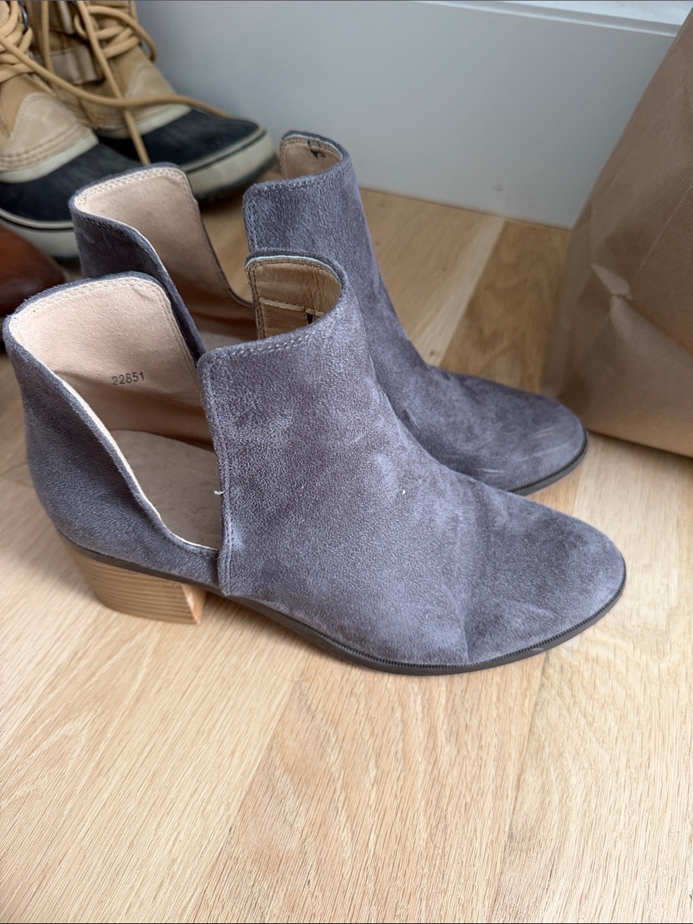 Suede Cutout Ankle Boots in taupe